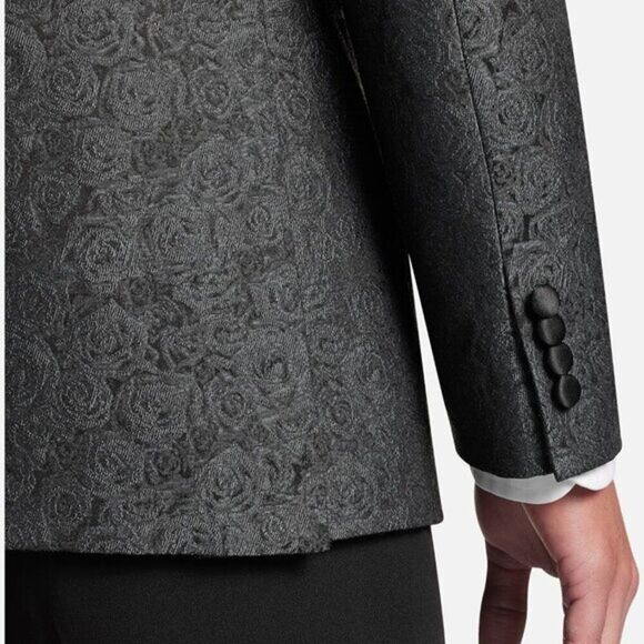 Egara Men's Slim Fit Dinner Party Jacket Formal Green Floral 38/40 - Picture 2 of 3